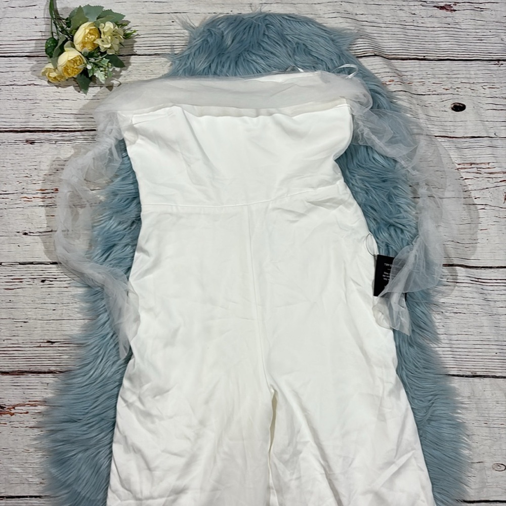 NWT Lulus Eternal Bliss White Tulle Off-the-Shoulder Wide-Leg Jumpsuit - Picture 4 of 9